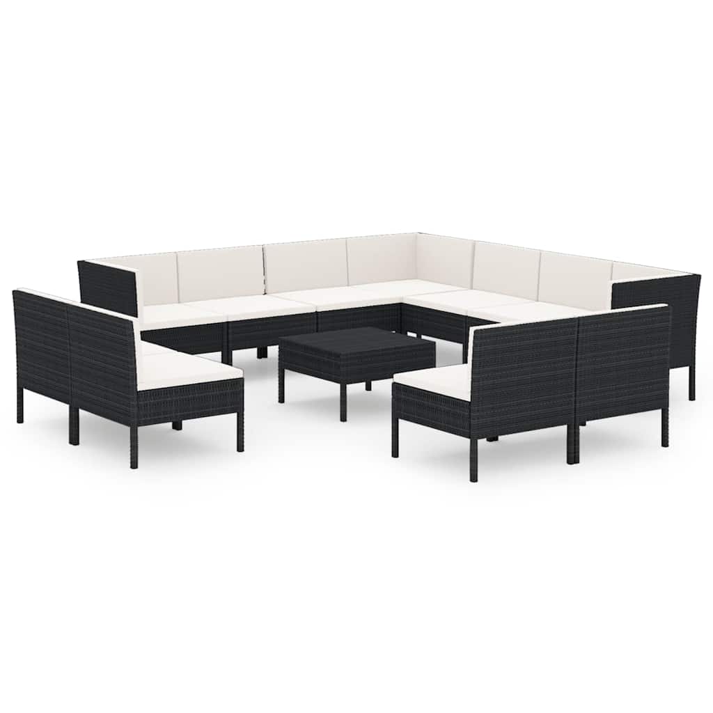 12-tlg. Garten-Lounge-Set mit Auflagen Poly Rattan Schwarz