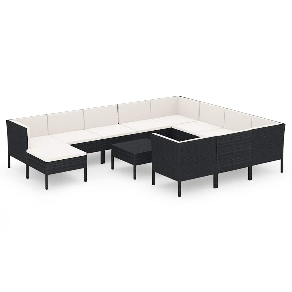 12-tlg. Garten-Lounge-Set mit Auflagen Poly Rattan Schwarz