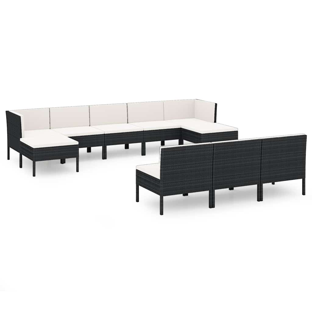 10-tlg. Garten-Lounge-Set mit Auflagen Poly Rattan Schwarz