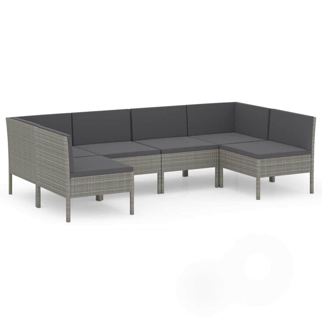 6-tlg. Garten-Lounge-Set mit Auflagen Poly Rattan Grau