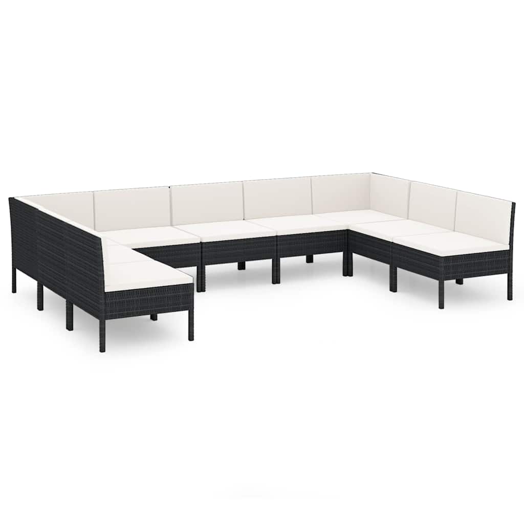 9-tlg. Garten-Lounge-Set mit Auflagen Poly Rattan Schwarz