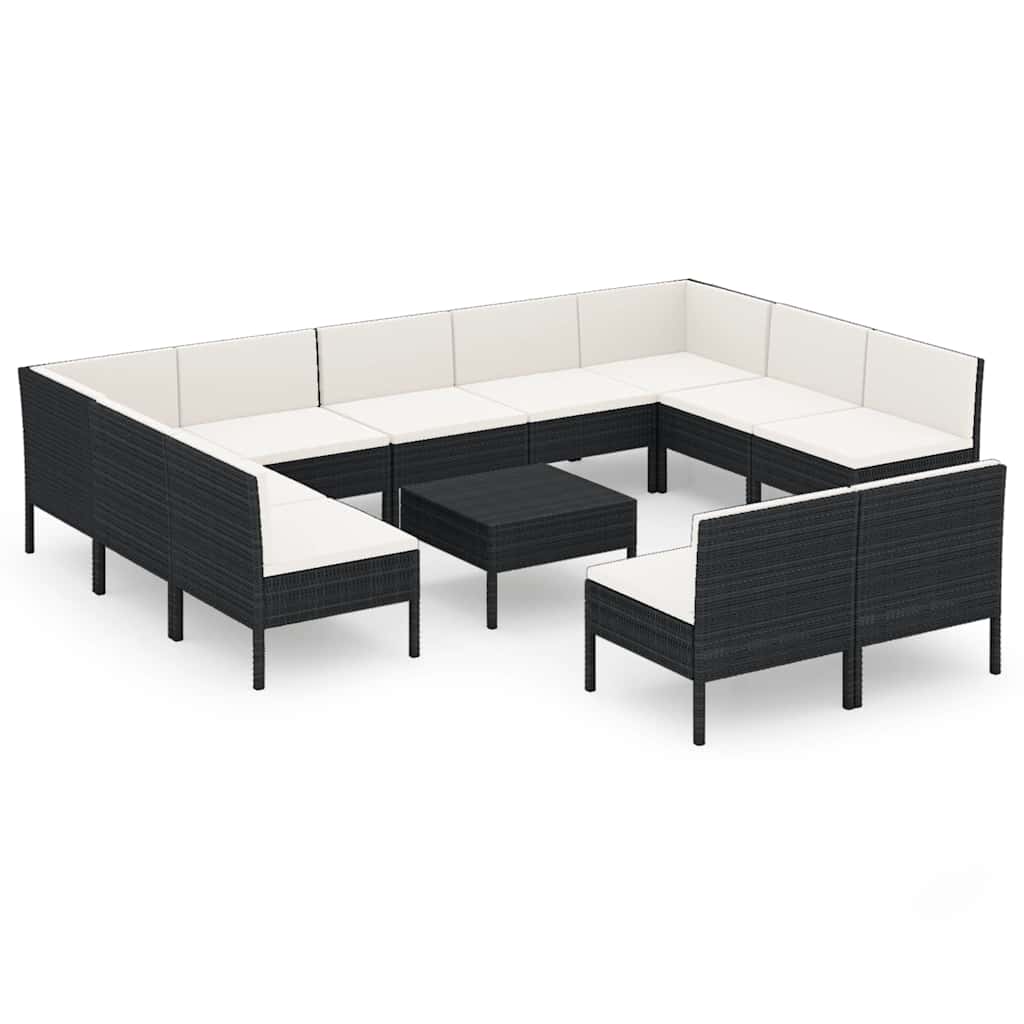 12-tlg. Garten-Lounge-Set mit Auflagen Poly Rattan Schwarz