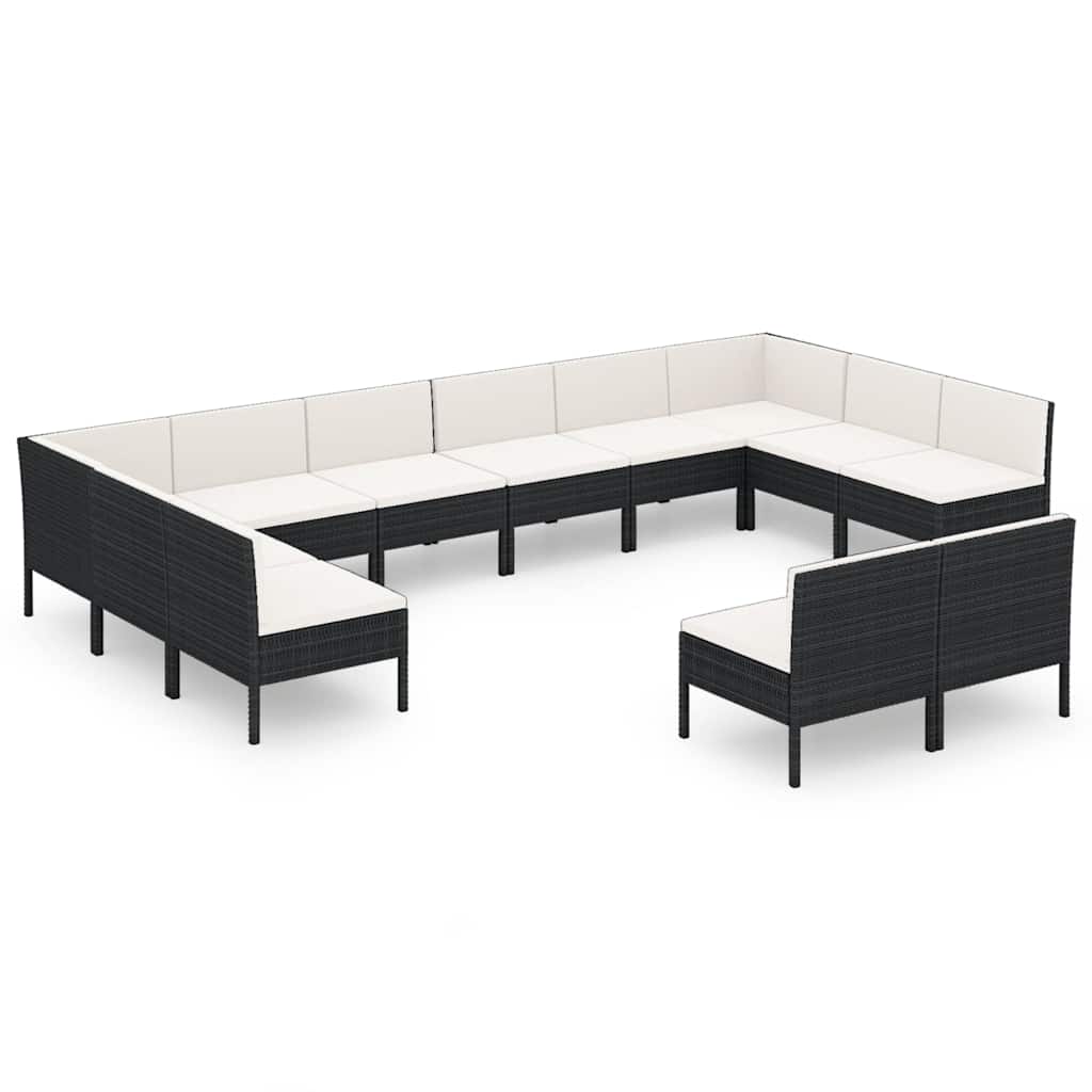 12-tlg. Garten-Lounge-Set mit Auflagen Poly Rattan Schwarz