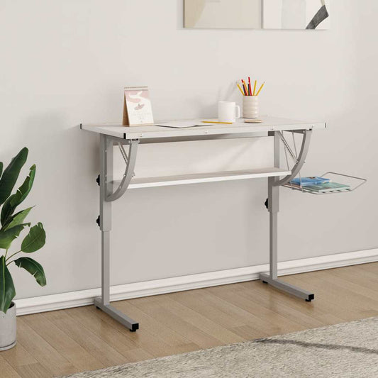 Table de bricolage blanche et grise 110x53x(58-87) cm, panneau de particules et acier
