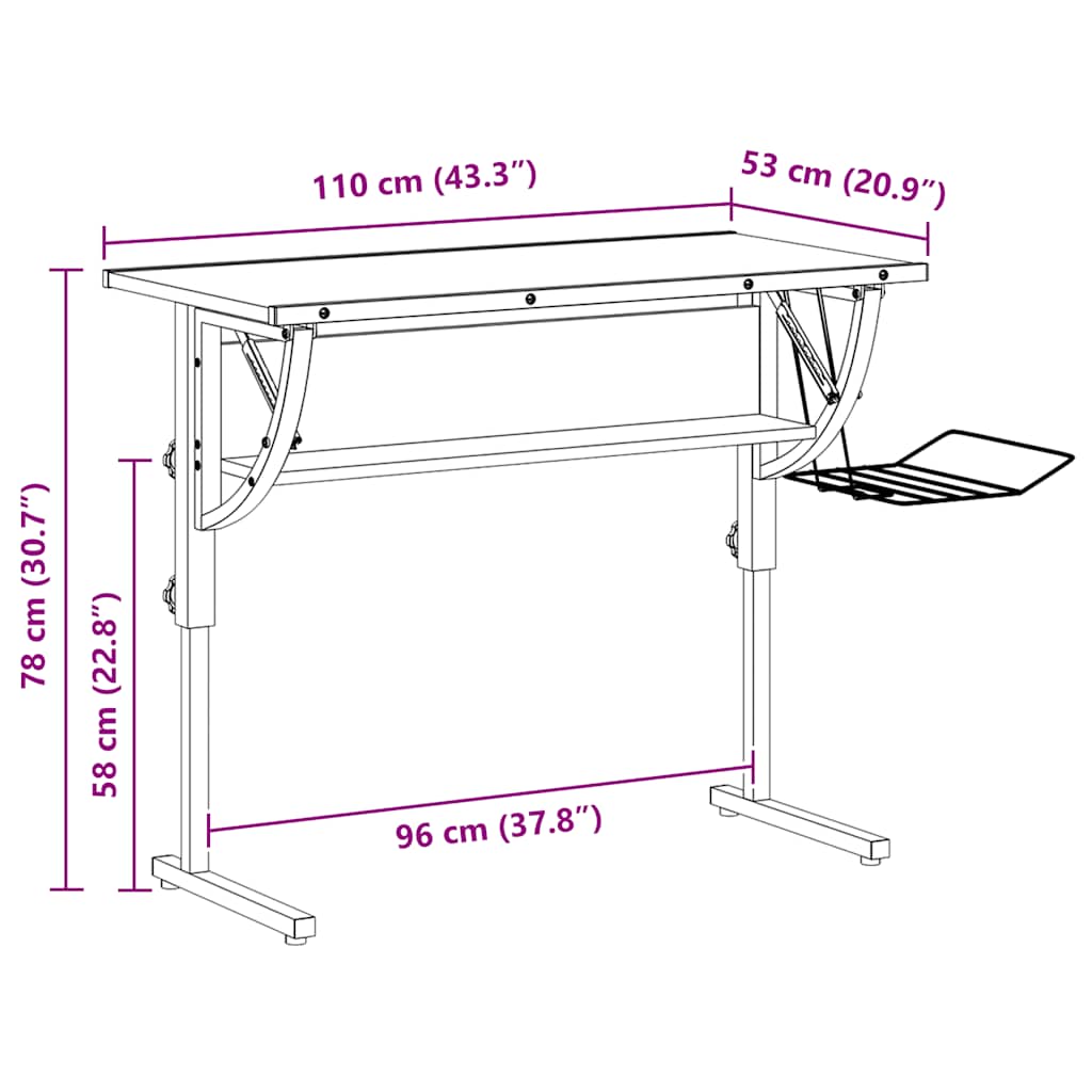 Craft Table Black & Gray 110x53x(58-87)cm Wood Composite Steel