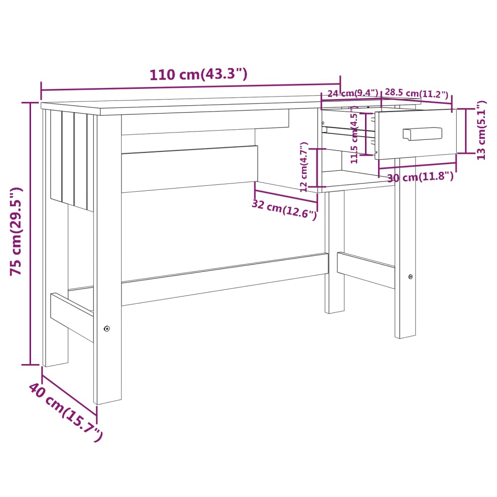 Desk HAMAR Light Grey 110x40x75 cm Solid Pine