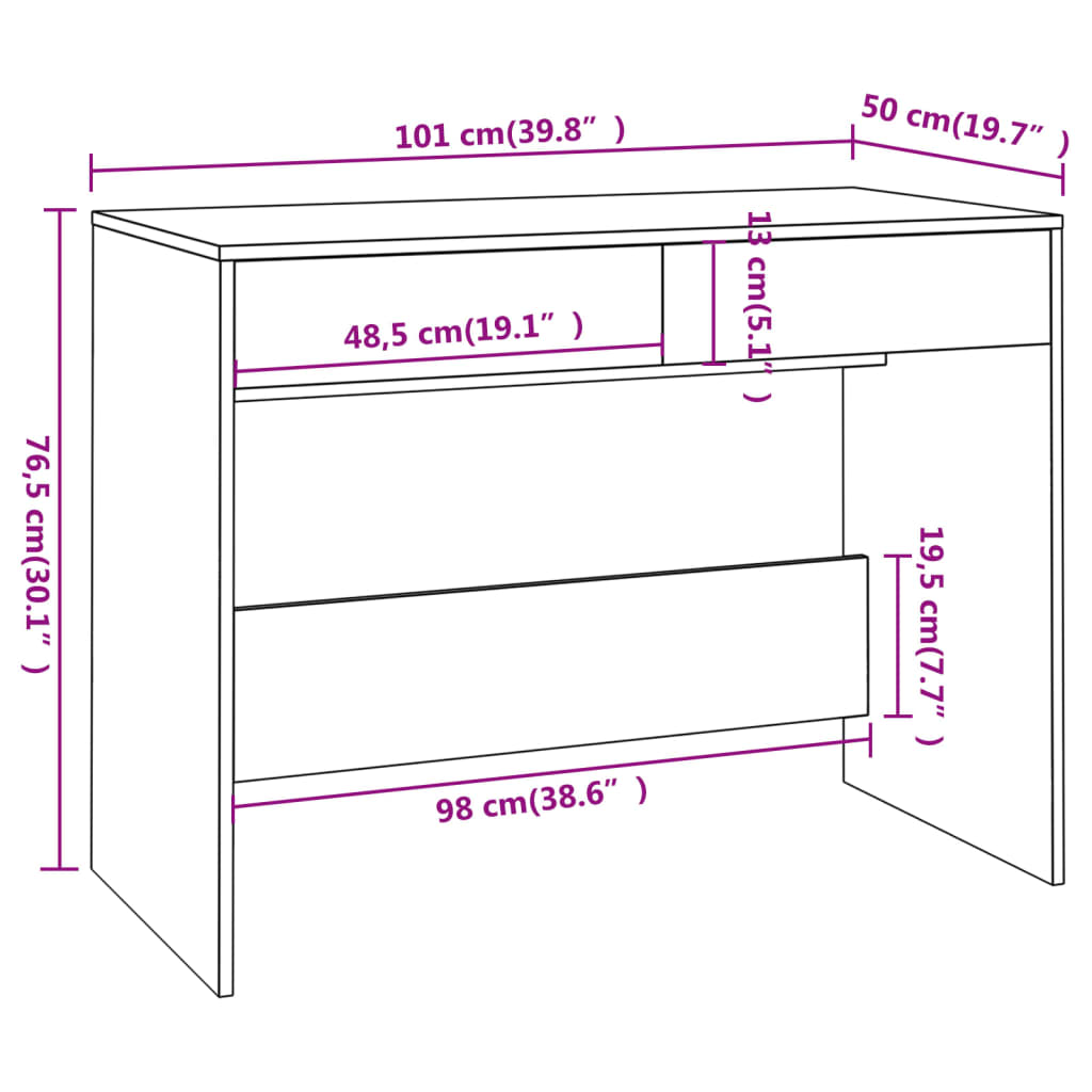 Bureau chêne fumé 101x50x76,5 cm Bois d'ingénierie