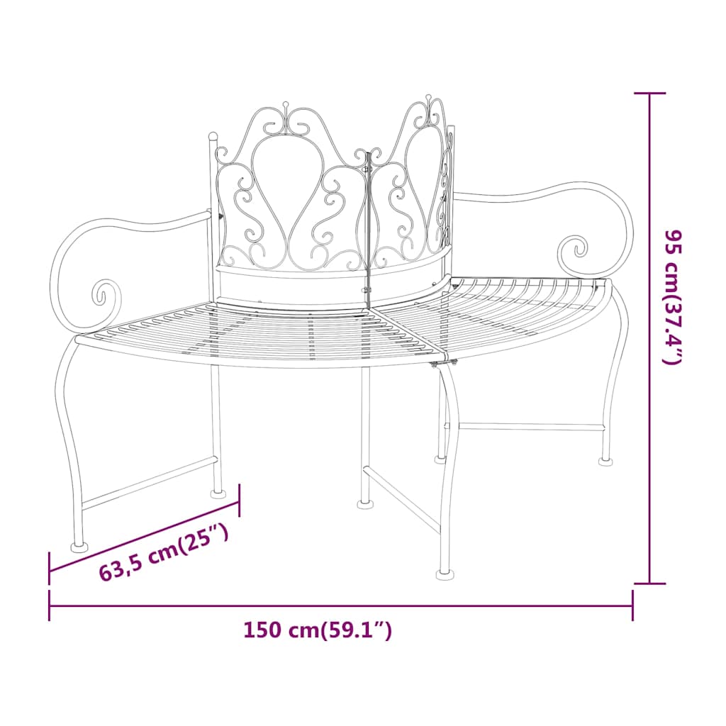 Baumbank 150 cm Schwarz Stahl