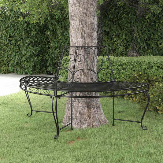 Baumbank Halbrund Ø160 cm Schwarz Stahl
