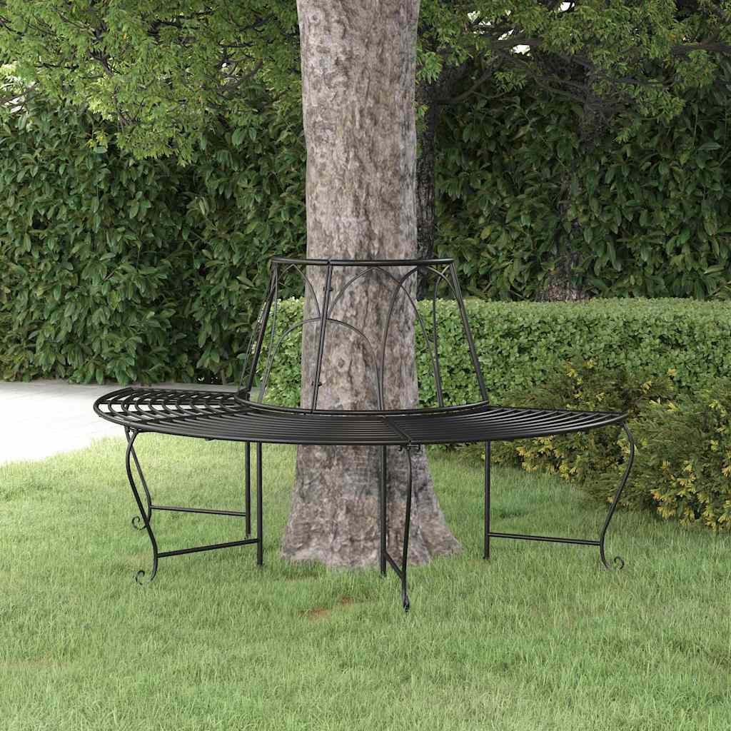Baumbank Halbrund Ø159 cm Schwarz Stahl