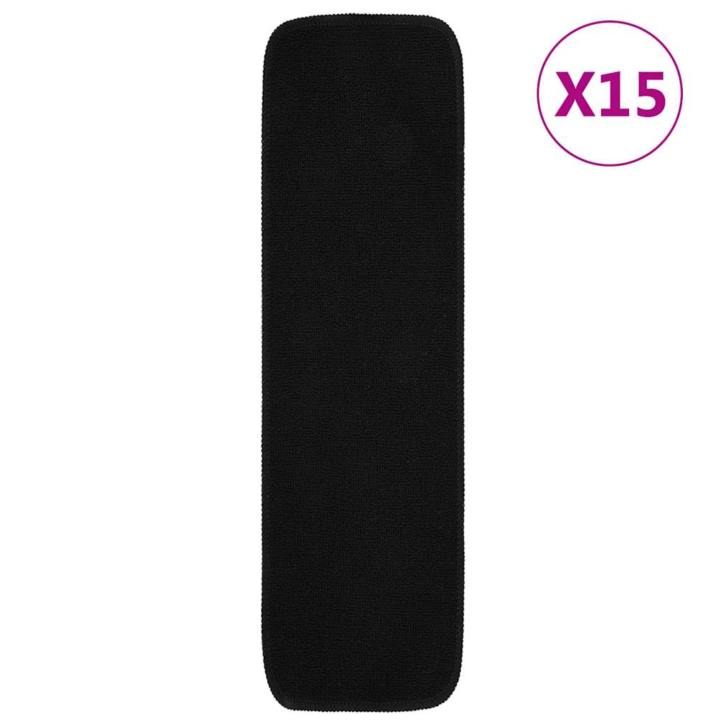 Anti-slip Stair Mats 15 Pcs. 75x20 cm Black Rectangular