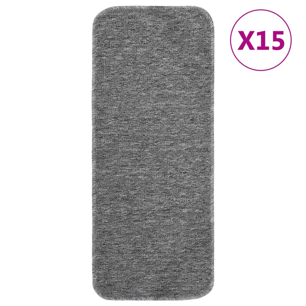 Anti-Slip Stair Mats 15 Pcs. 60x25 cm Grey Rectangular