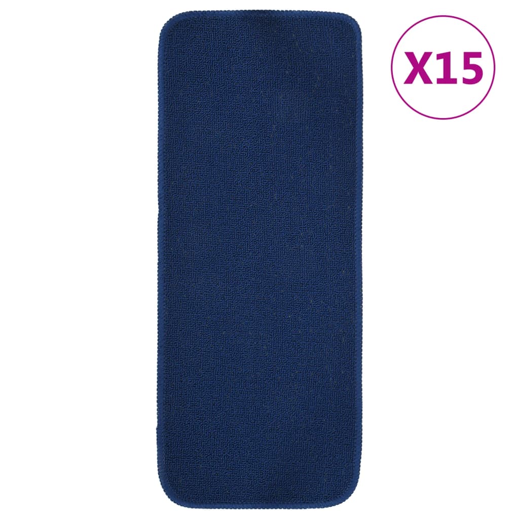 Tapis d'escalier antidérapants 15 pièces 60x25 cm Bleu marine Rectangulaire