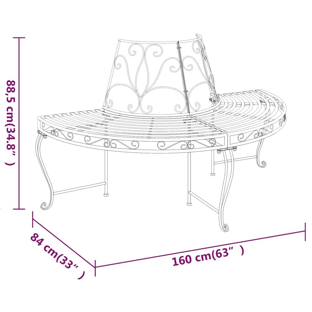 Baumbänke Halbrund 2 Stk. Ø160 cm Schwarz Stahl