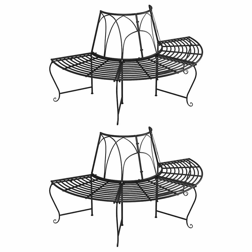 Baumbänke Halbrund 2 Stk. Ø159 cm Schwarz Stahl