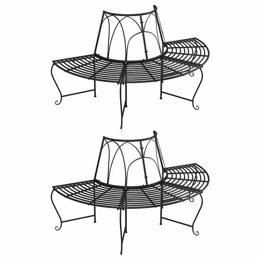 Baumbänke Halbrund 2 Stk. Ø159 cm Schwarz Stahl