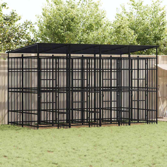 Outdoor-Hundezwinger mit Dach Stahl 7,37 m²