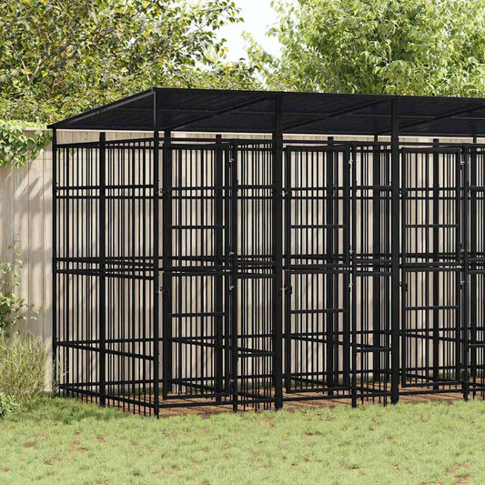 Outdoor-Hundezwinger mit Dach Stahl 9,22 m²