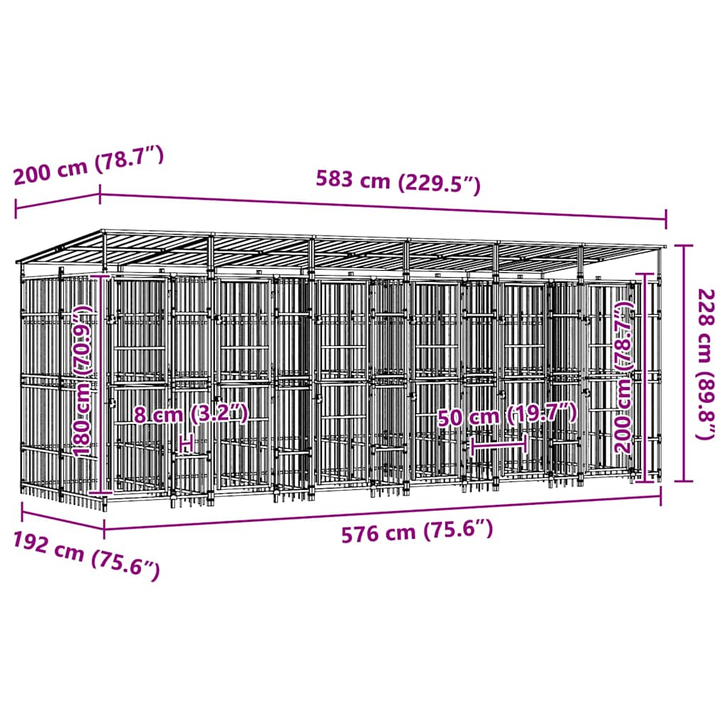 Outdoor-Hundezwinger mit Dach Stahl 11,06 m²