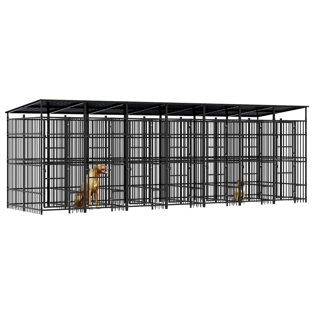 Outdoor-Hundezwinger mit Dach Stahl 12,9 m²