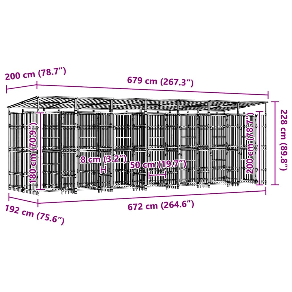 Outdoor-Hundezwinger mit Dach Stahl 12,9 m²