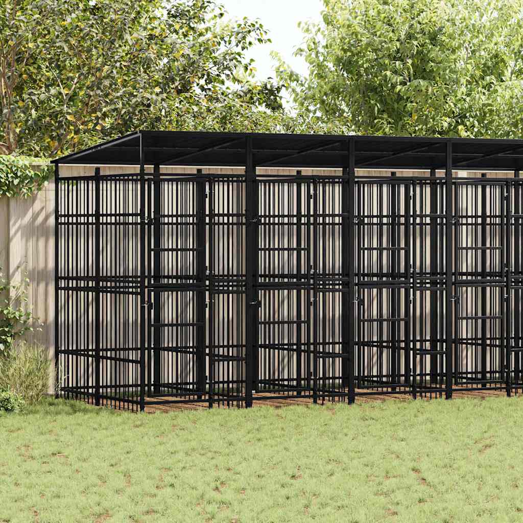 Outdoor-Hundezwinger mit Dach Stahl 12,9 m²