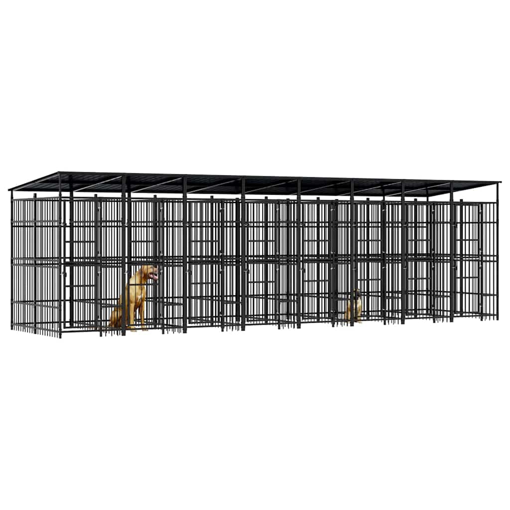 Outdoor-Hundezwinger mit Dach Stahl 14,75 m²
