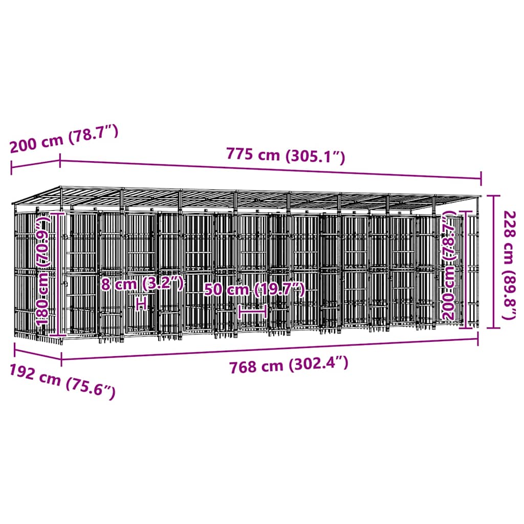 Outdoor-Hundezwinger mit Dach Stahl 14,75 m²