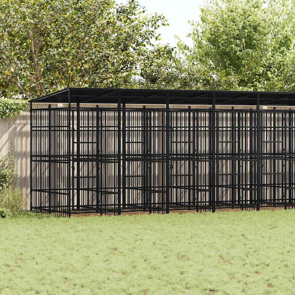 Outdoor-Hundezwinger mit Dach Stahl 16,59 m²