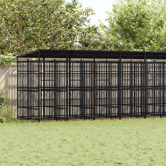 Outdoor-Hundezwinger mit Dach Stahl 16,59 m²