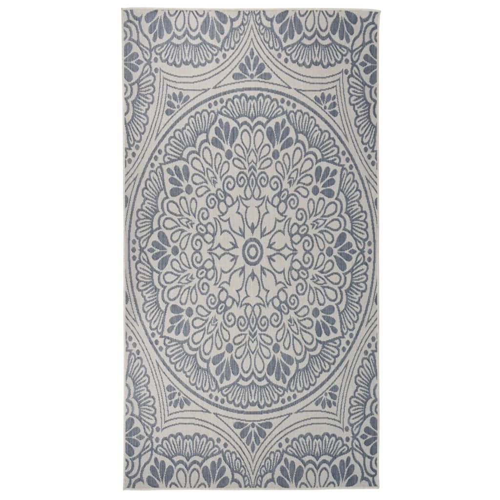 Tapis d'extérieur tissé à plat 80x150 cm motif bleu
