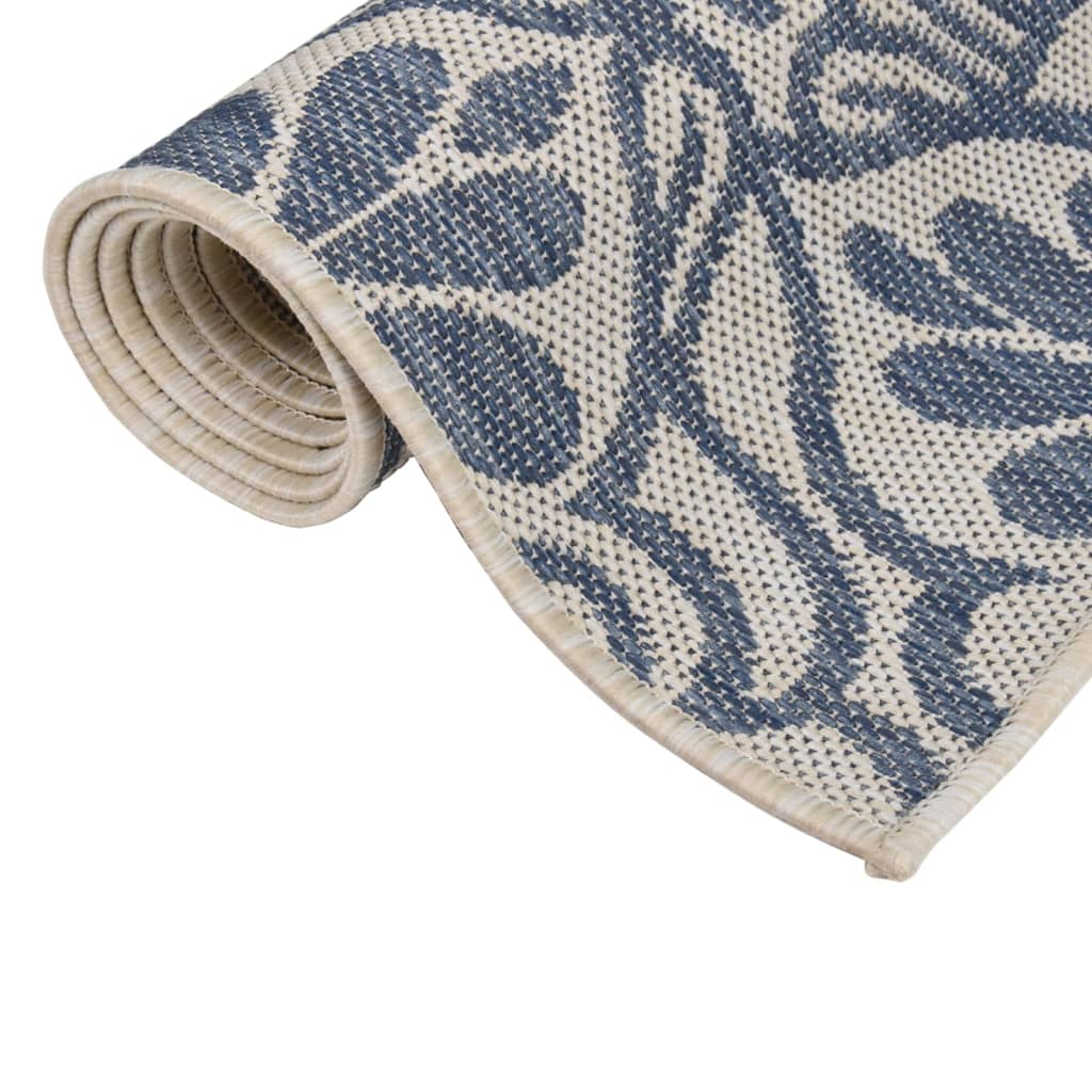 Tapis d'extérieur tissé à plat 80x150 cm motif bleu