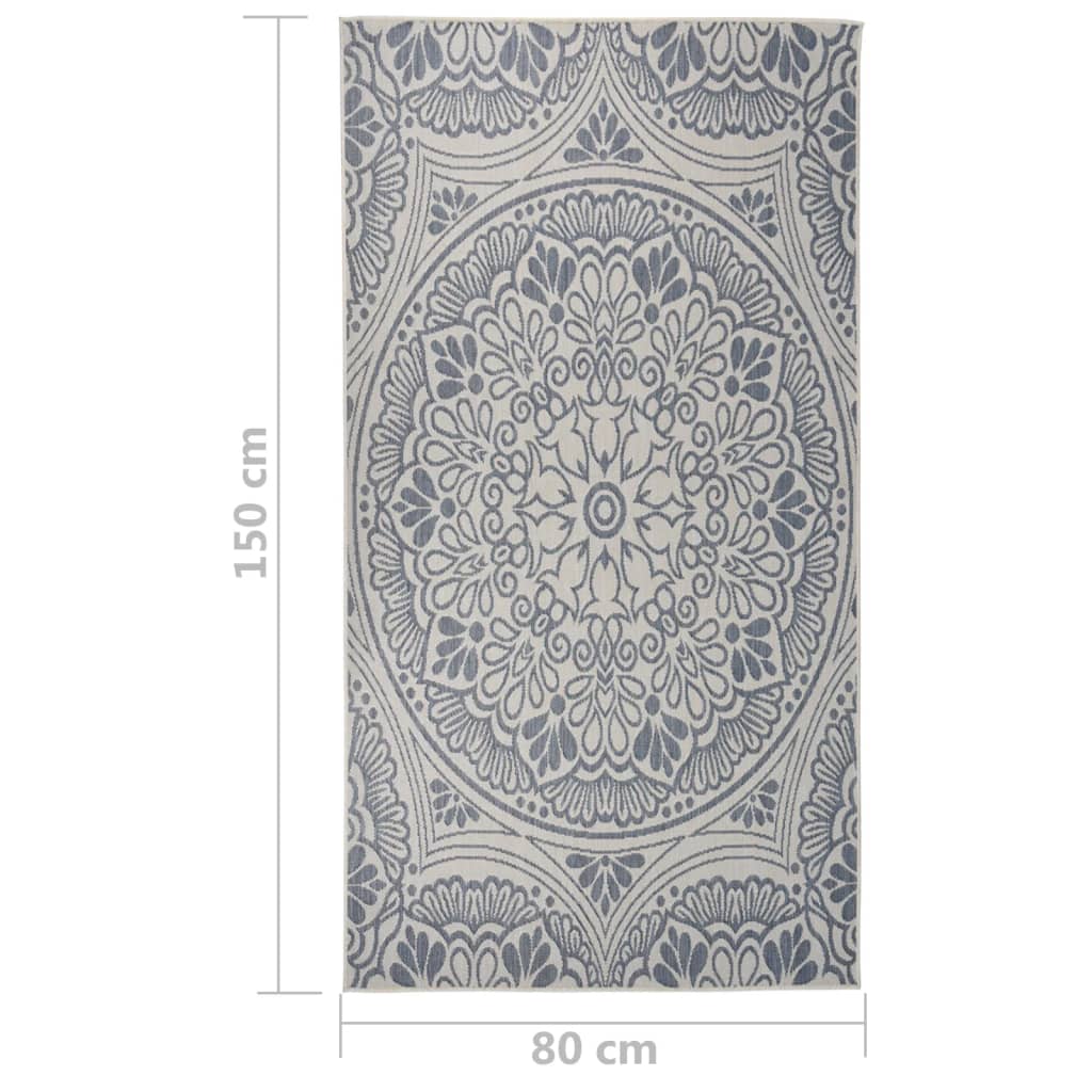 Tapis d'extérieur tissé à plat 80x150 cm motif bleu
