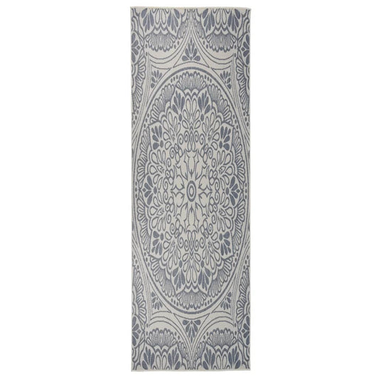 Outdoor Rug Flatweave 80x250 cm Blue Pattern