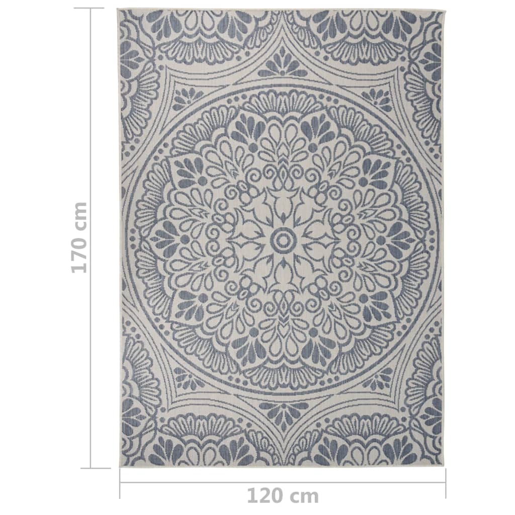 Tapis d'extérieur tissé plat 120x170 cm Motif bleu