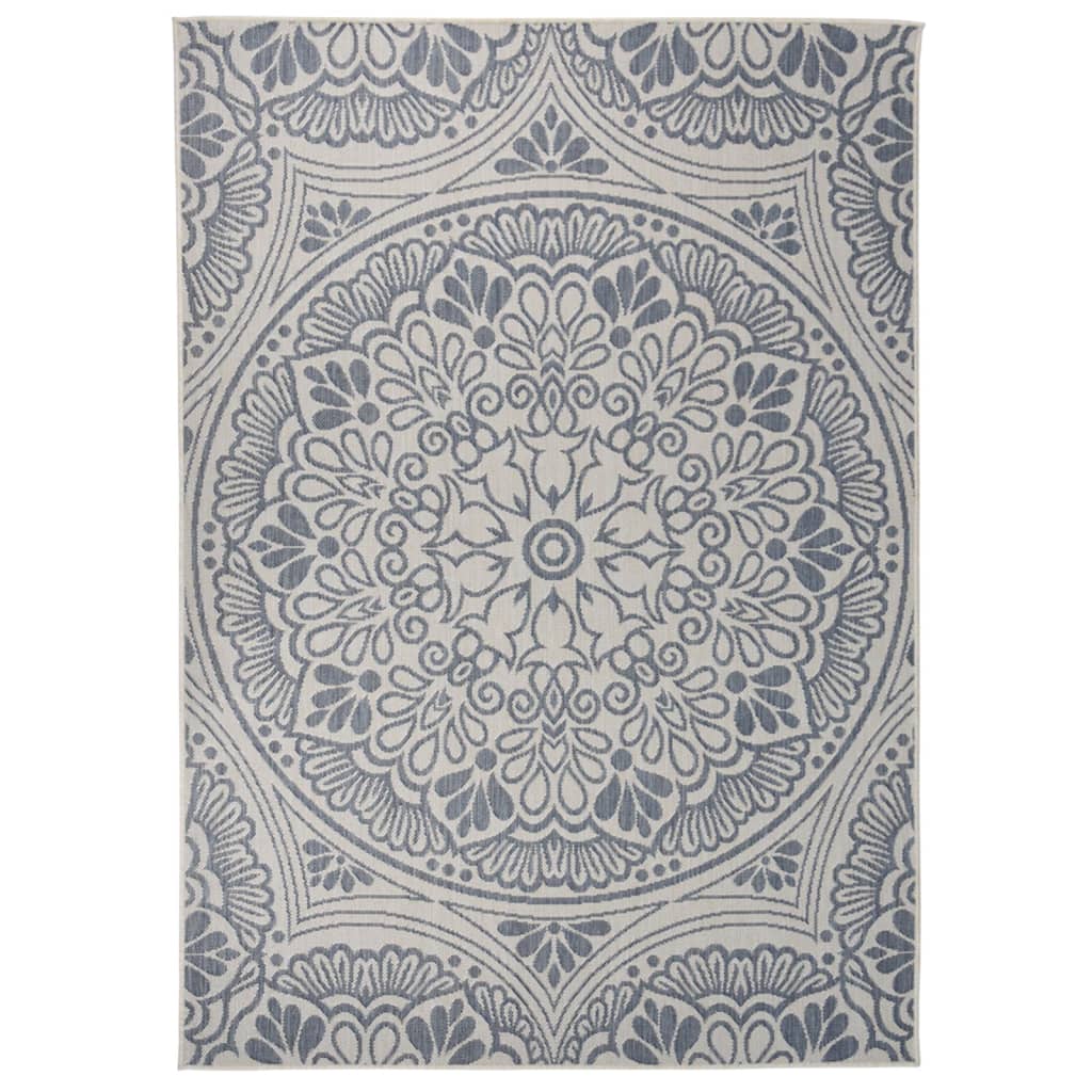 Tapis d'extérieur tissé plat 140x200 cm motif bleu
