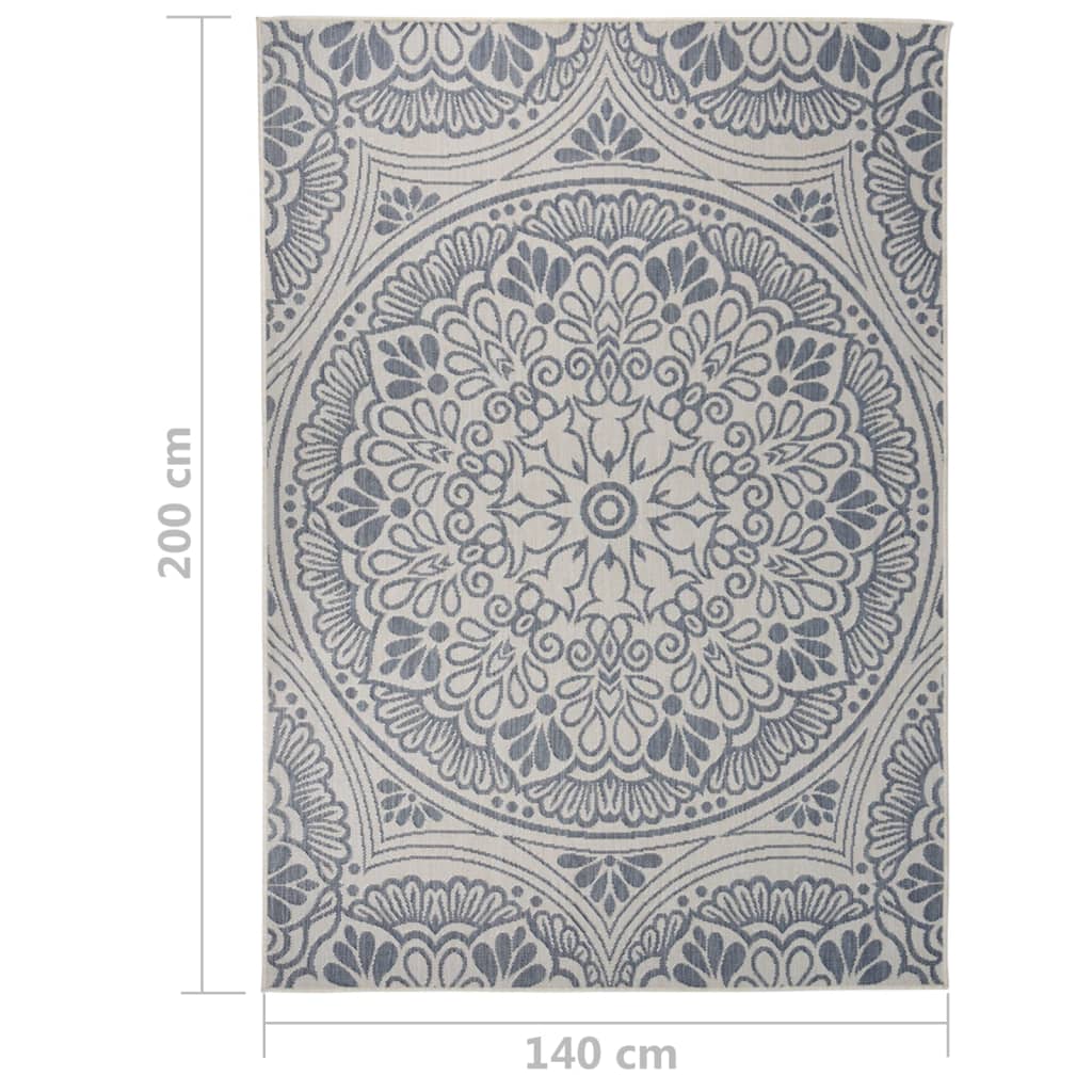 Tapis d'extérieur tissé plat 140x200 cm motif bleu