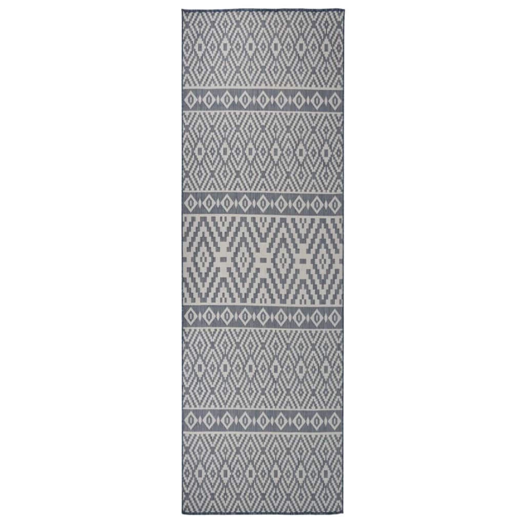 Tapis d'extérieur tissé plat 80x250 cm bleu rayé