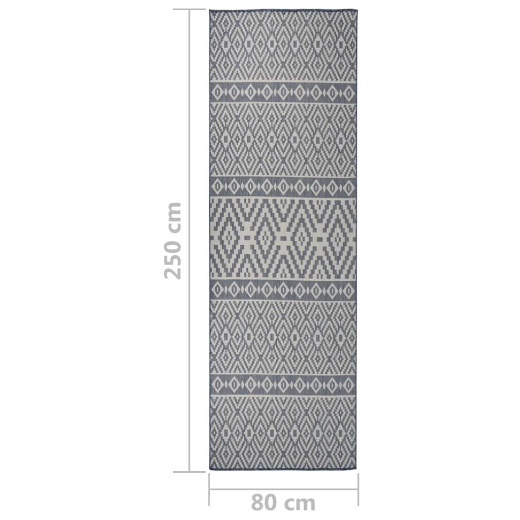Tapis d'extérieur tissé plat 80x250 cm bleu rayé