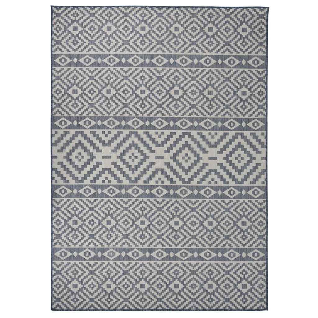 Tapis d'extérieur tissé plat 120x170 cm bleu rayé