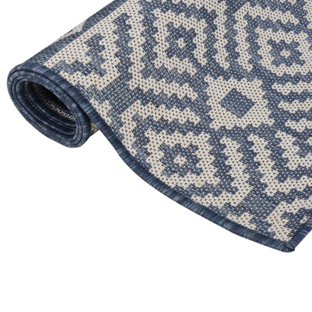 Tapis d'extérieur tissé plat 120x170 cm bleu rayé
