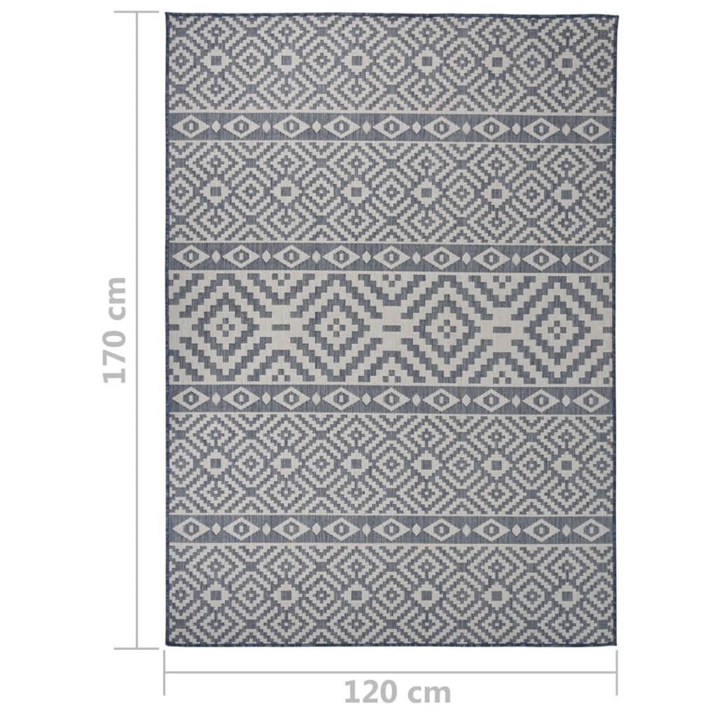 Tapis d'extérieur tissé plat 120x170 cm bleu rayé