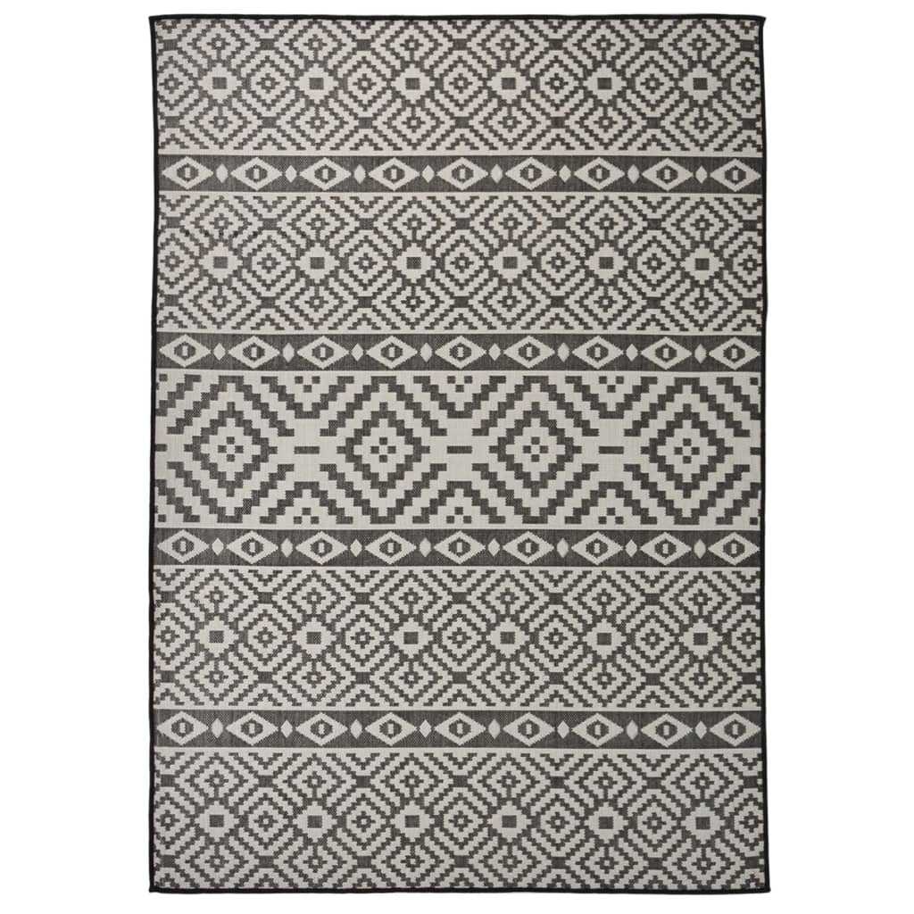 Tapis d'extérieur tissé plat 140x200 cm Noir à rayures