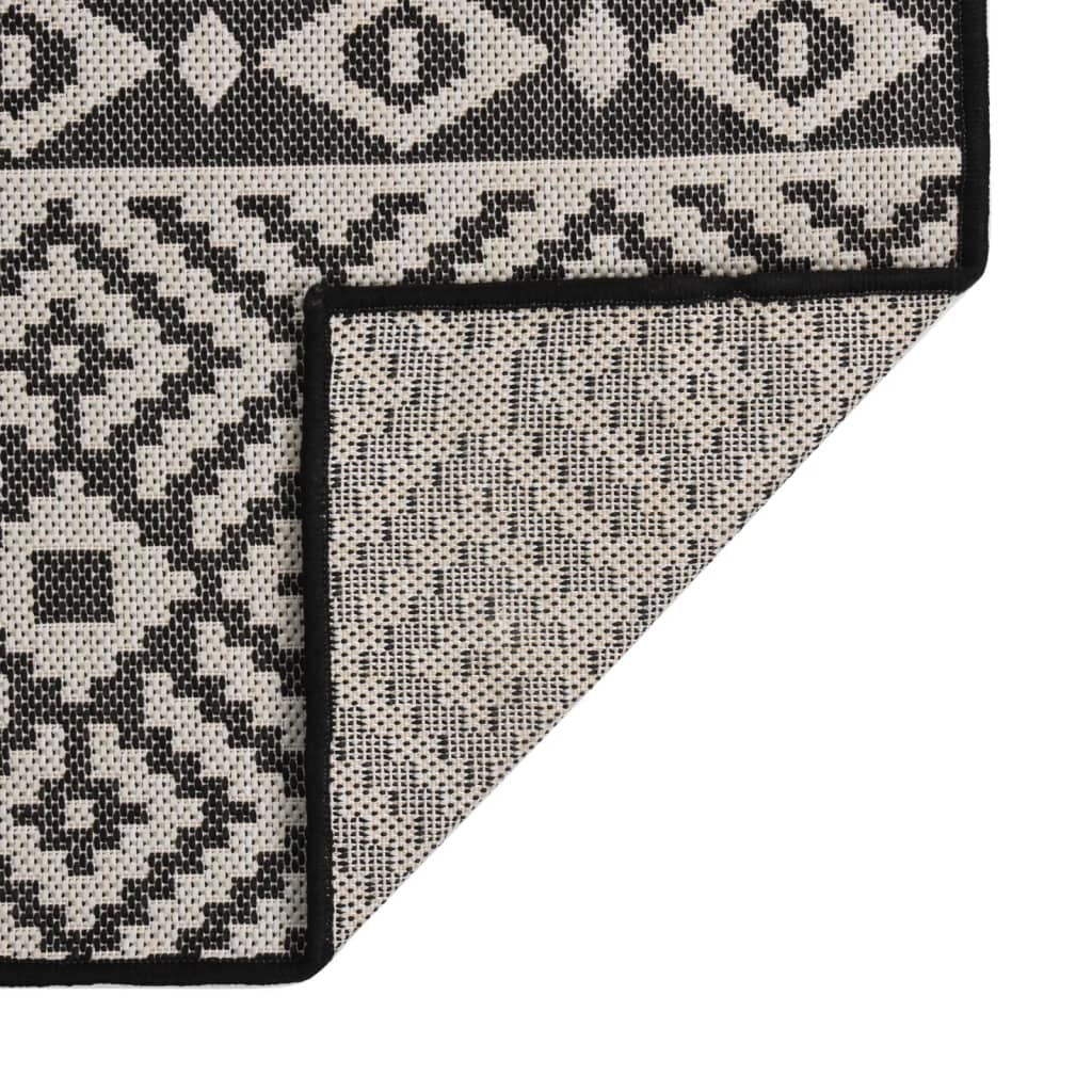 Tapis d'extérieur tissé plat 140x200 cm Noir à rayures