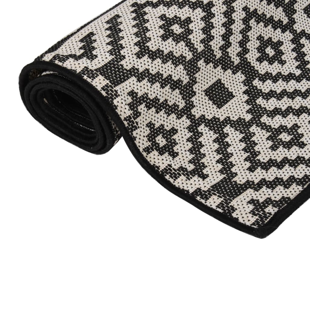 Tapis d'extérieur tissé plat 140x200 cm Noir à rayures