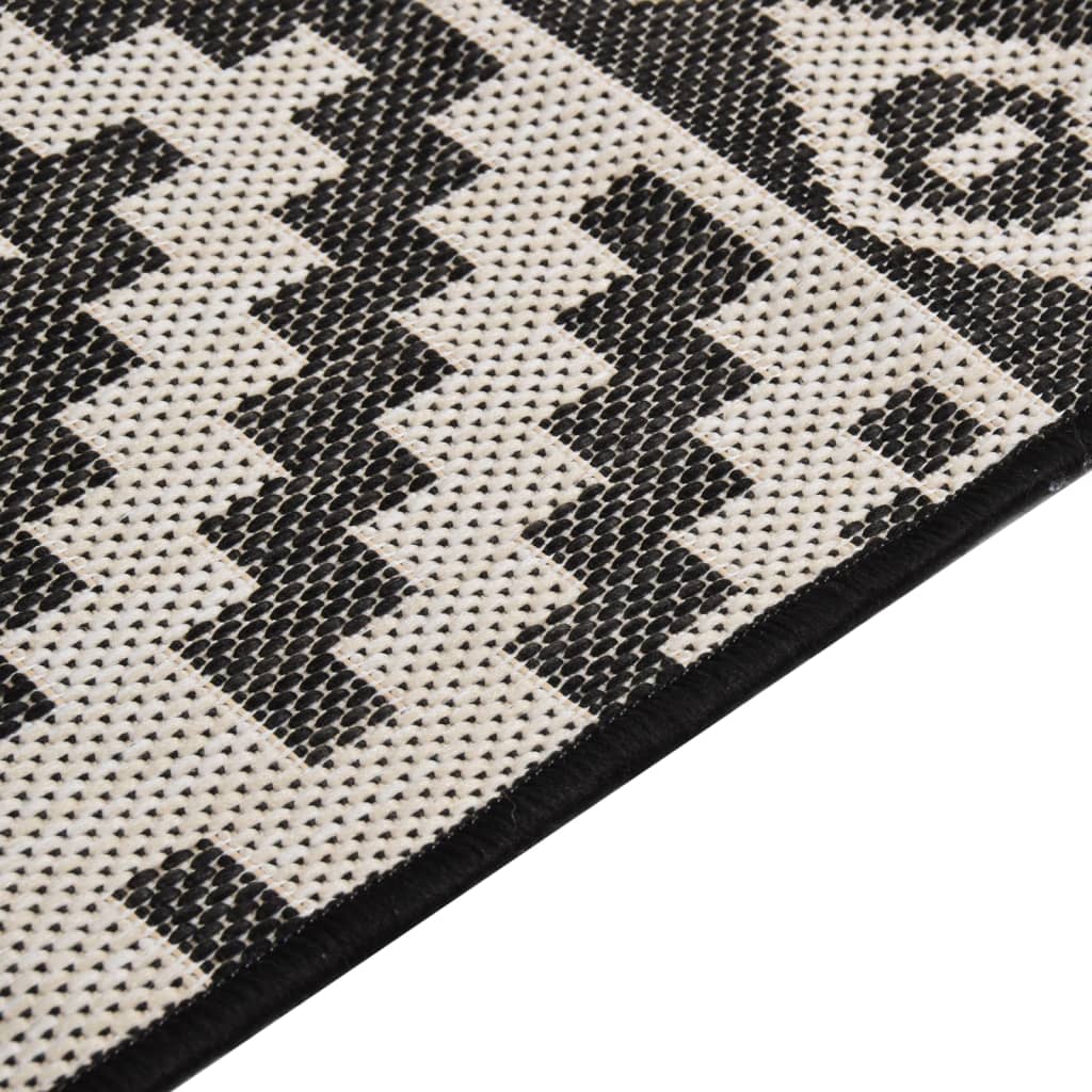 Tapis d'extérieur tissé plat 140x200 cm Noir à rayures