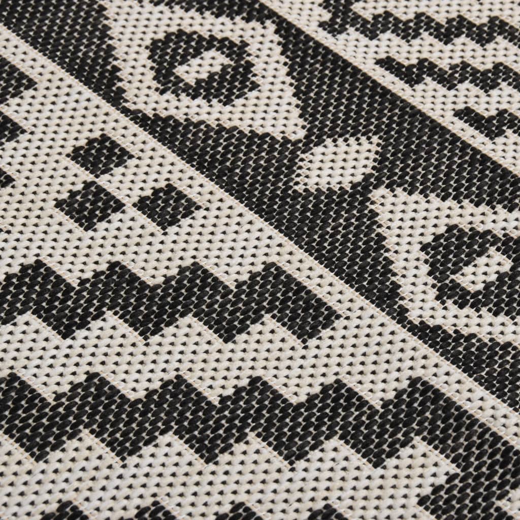 Tapis d'extérieur tissé plat 140x200 cm Noir à rayures