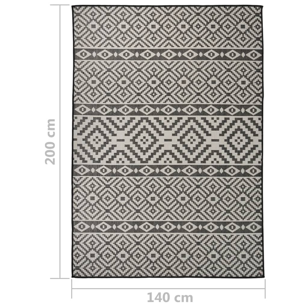 Tapis d'extérieur tissé plat 140x200 cm Noir à rayures
