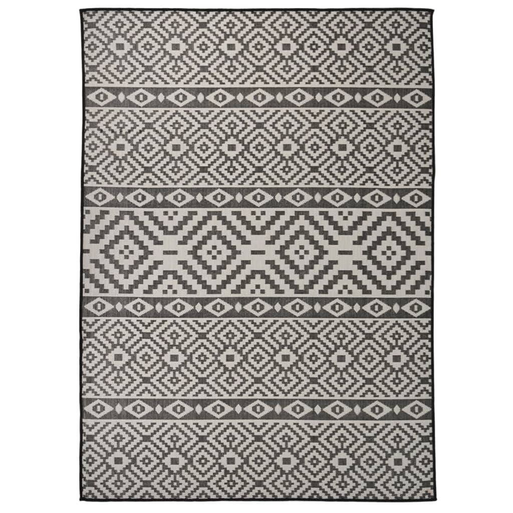 Tapis d'extérieur tissé plat 200x280 cm noir rayé