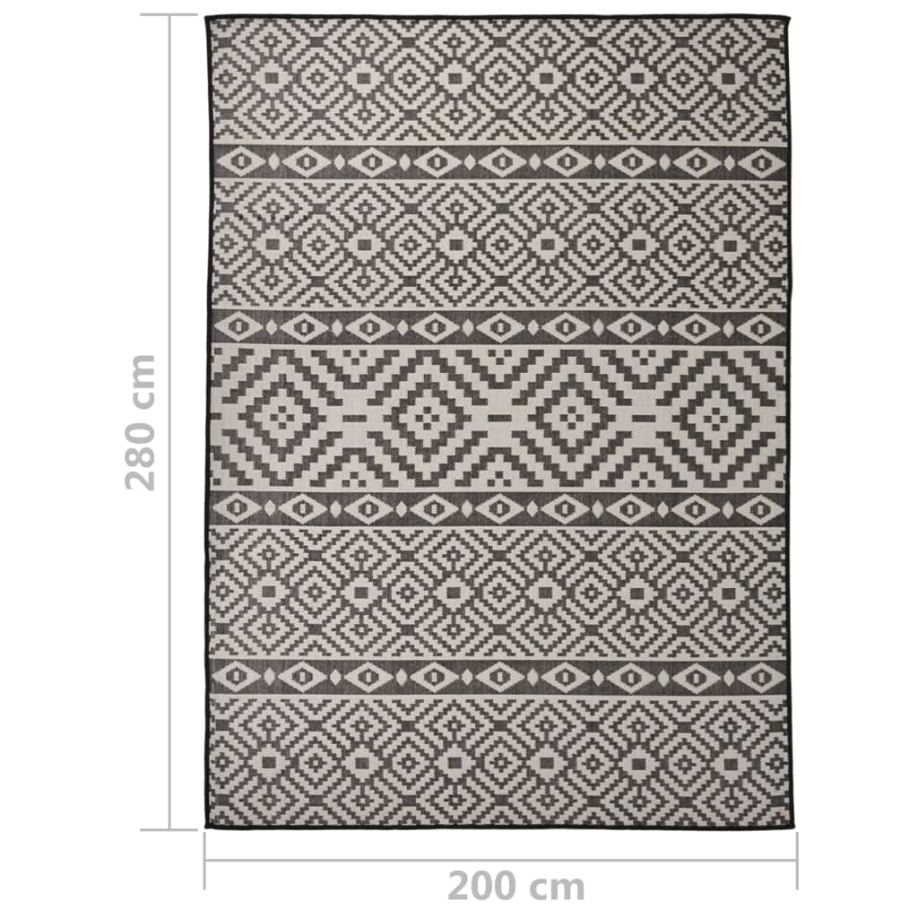 Tapis d'extérieur tissé plat 200x280 cm noir rayé